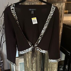 INC International Concepts Black Cropped Bolero with Shell Trim - NWT
